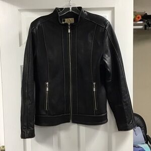 MICHAEL Michael Kors Black Leather Zip-Front Jacket